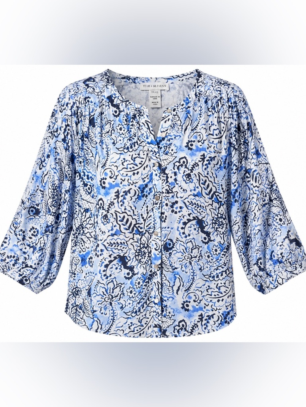 NWT Tribal Scuba Blue Floral Dolman Blouse XS Extra Small Boho Top